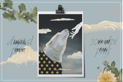 Mysterious Animal Portrait. Polar Bear Poster Print JPEG.