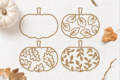 Fall Leafy Pumpkin Cut File Set in svg, dxf, png, eps