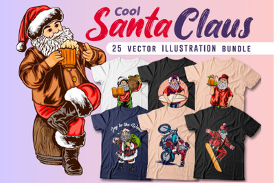 Cool santa claus vector illustration, christmas t-shirt designs bundle