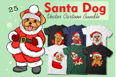 Santa dog vector cartoon sublimation bundle, Dog wearing costume