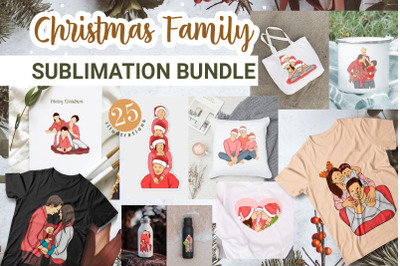 Christmas family illustrations clipart sublimation bundle