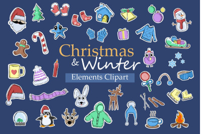 Christmas Winter Elements Clipart illustrations bundle, Xmas object