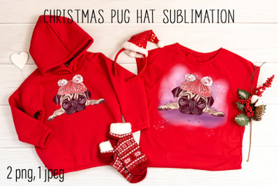 Christmas pug in winter hat sublimation