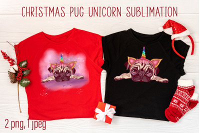 Christmas pug in unicorn sublimation