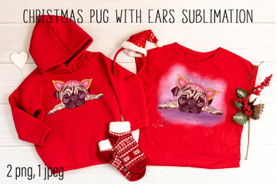 Christmas pug in with ears sublimation