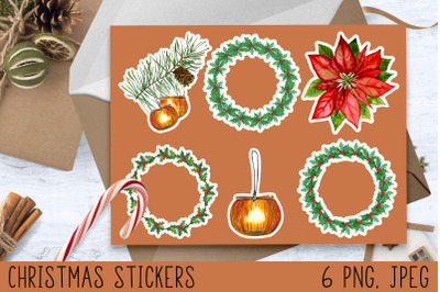 Christmas stickers png&2C; Lantern&2C; poinsettia&2C; winter stickers