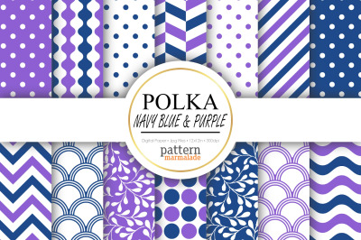 Polka Navy Blue And Purple&nbsp;Digital Paper&nbsp;- T0802