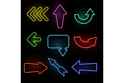 Arrows neon. Light direction arrow bright frames. Casino, nightclub an