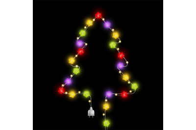 Fir-tree shape with light garland. Christmas tree with multicolor glow