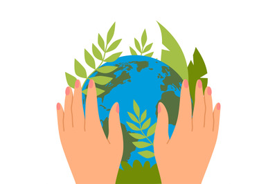 Protecting planet. Hands hold green leaves&2C; save the earth&2C; ecological