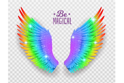 Rainbow wings. Realistic bright freedom symbol&2C; symmetric shapes&2C; prid