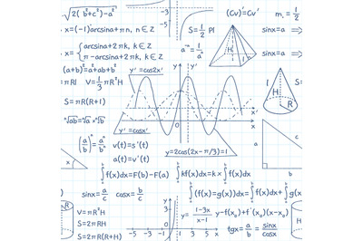 Seamless pattern math formulas. Exact school equations and functions,