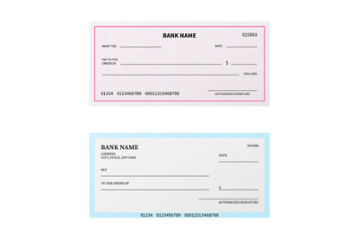 Bank check. Blank cheque checkbook with guilloche pattern and watermar