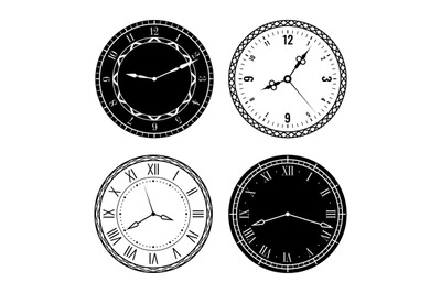 Clock faces. Elegant design parts watches with roman and arabic numera