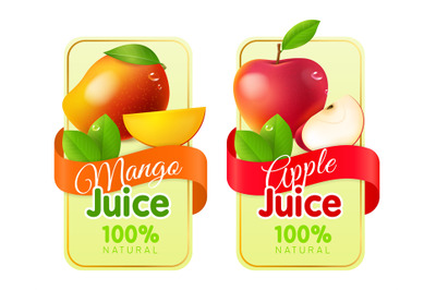 Fruit labels realistic. Packaging stickers with fresh realistic fruits