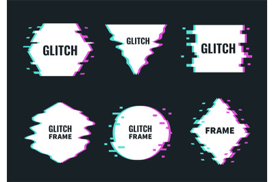 Glitch frames. Noise and distortion abstract minimalistic shapes, digi