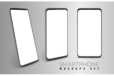 Realistic smartphone mockup. Mobiles in different view angles. Modern