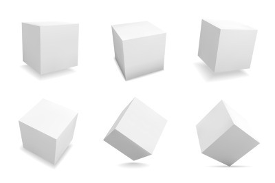 White 3D cubes. Realistic square shapes. Isolated abstract geometric b