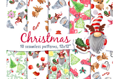 Christmas Digital Paper Deer Seamless Pattern
