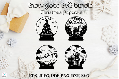 Snow Globe SVG Bundle. Christmas Snow Globe Papercut.