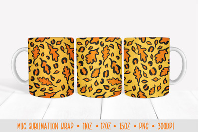 Fall Oak Leaves Leopard Mug Sublimation Design. Autumn mug&nbsp;