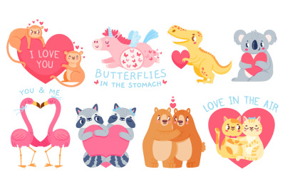 Valentines day animal couples. Cute unicorn with butterflies&2C; cats&2C; be