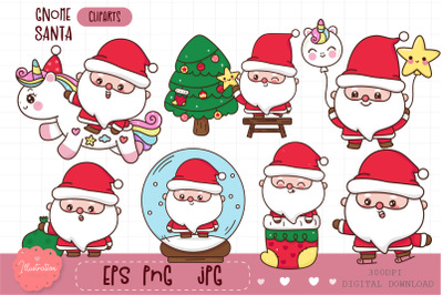 Santa gnomes, kawaii Christmas, happy new year clipart