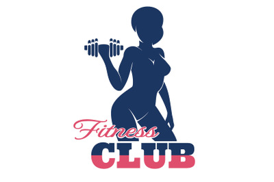 Fitness Club Emblem with Athletic Woman with Dumbbell