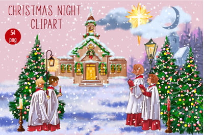 Christian Christmas Clipart, Holy Night Sublimation