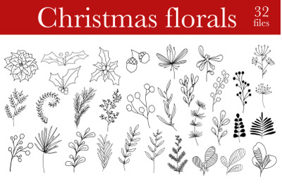 Christmas botanical floral doodles