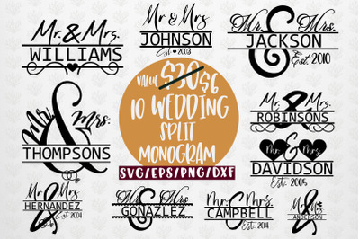 Modern Wedding Split Monogram Bundle  EPS SVG DXF JPG PNG