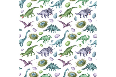 Dinosaur watercolor seamless pattern. Dino pattern. Baby print Nursery