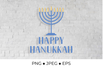 Happy Hanukkah hand lettering with Menorah candle&nbsp;