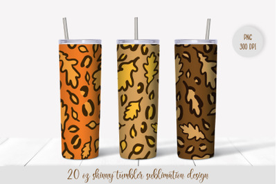 Fall leaves leopard tumbler sublimation wrap. Autumn tumbler