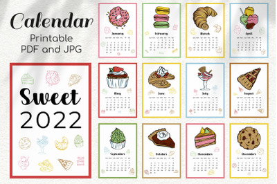 2022 Sweet Desserts Printable Calendar