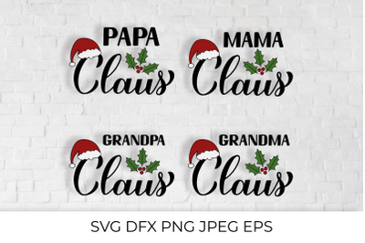 Papa, Mama, Grandpa Grandma Claus, Christmas Family SVG bundle