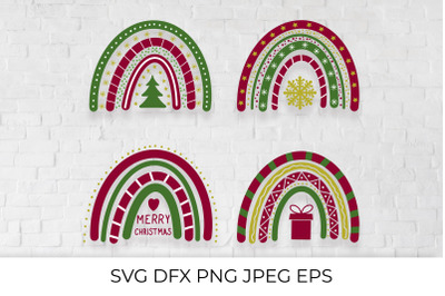 Christmas Rainbows SVG bundle. Winter holidays clipart set.