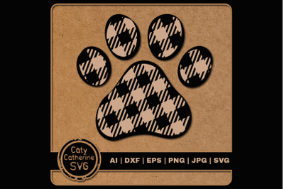 Buffalo Plaid Pattern Dog Paw Print SVG Cut File