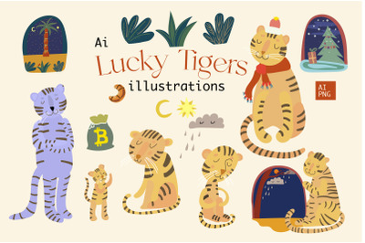 Lucky Tiger Illustration Set