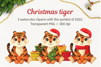 New Year&#039;s Tiger Cubs 2022, Christmas watercolor clipart
