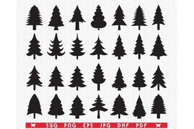 SVG Christmas Tree, Black Silhouettes, Digital clipart