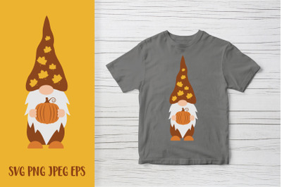 Autumn gnome holding pumpkin. Gnome Thanksgiving SVG