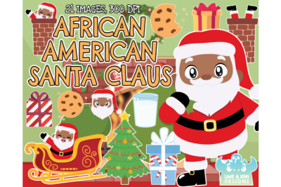 African American Santa Claus Clipart - Lime and Kiwi Designs