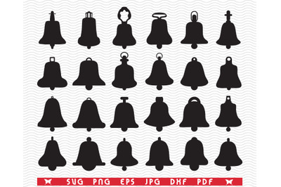 SVG Christmas Bells, Black Silhouettes, Digital clipart