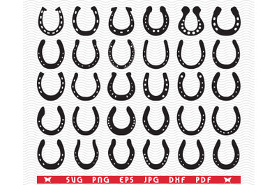 SVG Horseshoes, Isolated Black Silhouettes, Digital clipart