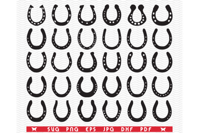 SVG Horseshoes&2C; Isolated Black Silhouettes&2C; Digital clipart