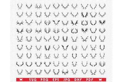 SVG Deer Horns, Isolated Black Silhouettes, Digital clipart