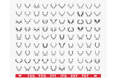 SVG Deer Horns&2C; Isolated Black Silhouettes&2C; Digital clipart