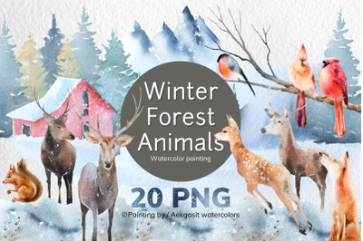 Watercolor Winter Forest Animals PNG