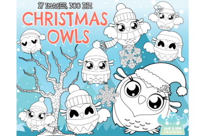 Christmas Owls Digital Stamps - Lime and Kiwi Designs